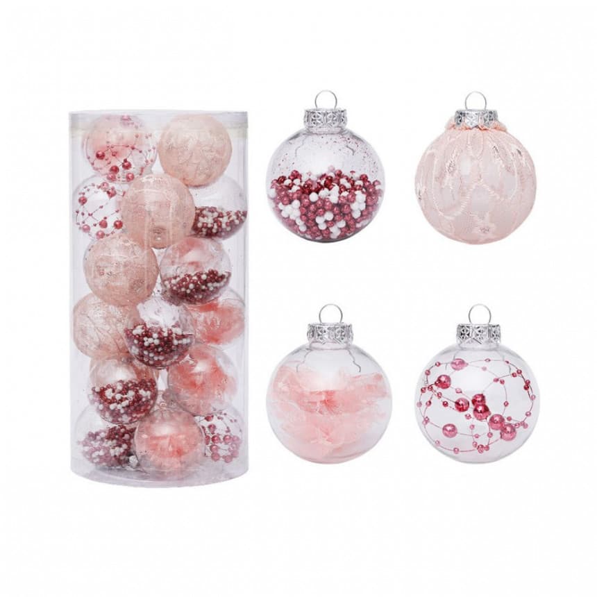 Božićne roze kuglice punjene 6 cm 24/1 pakovanje 51-571000 1