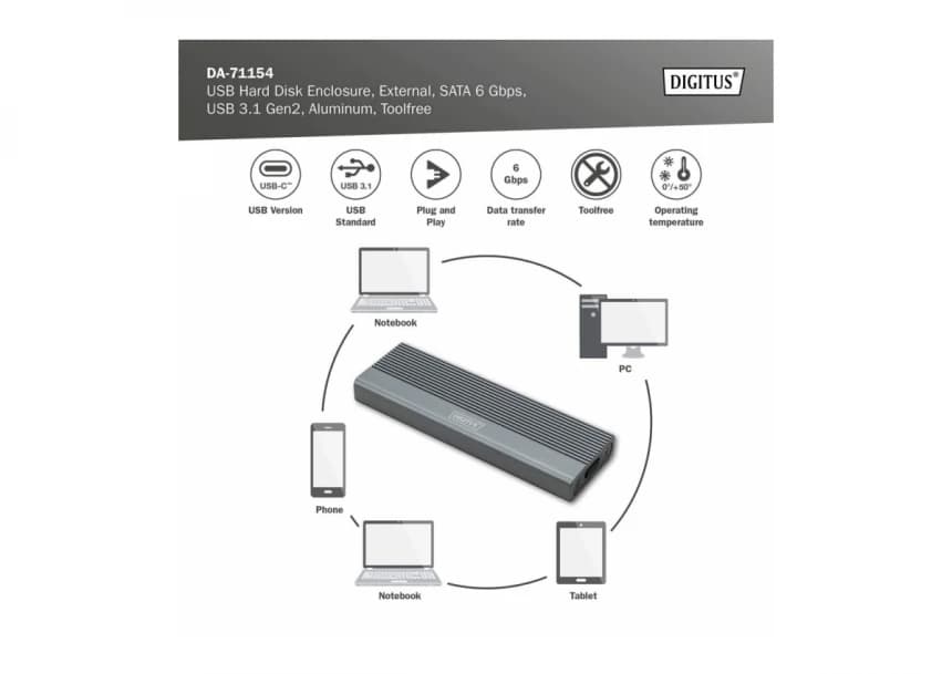 DIGITUS DA-71154 eksterno kućište za SSD za M.2 Gen2 2
