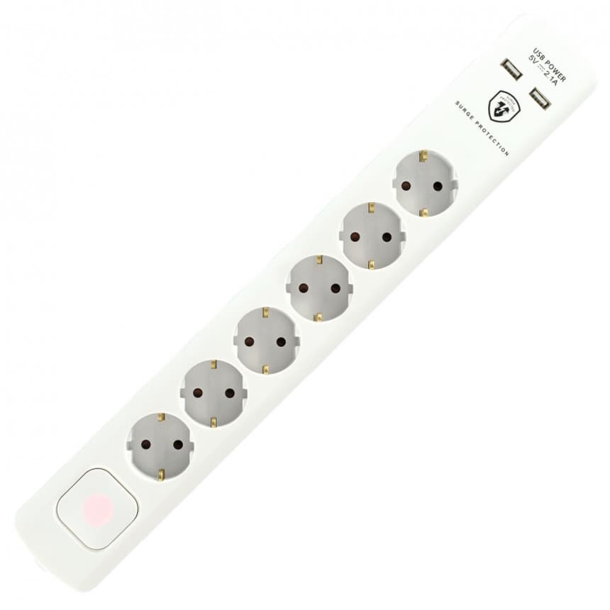 home Produžni kabel sa zaštitom, 6 utičnica, 1.5mm², 1,4 met, USB - NVT 06K USB/WH 1