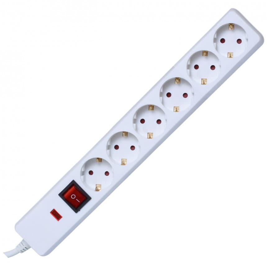 Razvodnik 6 mesta 1,5m 1.5mm2 + prekidač i zaštita NVT06K/WH 1