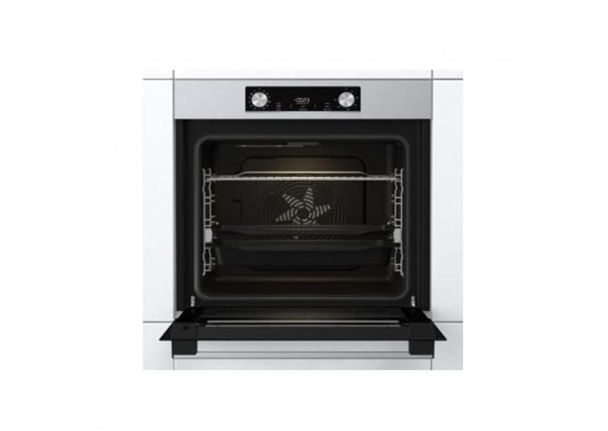 Ugradna rerna Gorenje Samostalna ugradna rerna multifunkcijska rerna 13P LED ekran Teleskopska vođica Push&Pull komande Kružni grejač i ventilator za pečenje na više nivoa istovremeno 77 litara SteamBake AirFry Fastpreheat Defrost PerfectGrill Pizza funkcija GentleBake AquaClean SoftOpen i GentleClose  BOS 6737 E06B 2