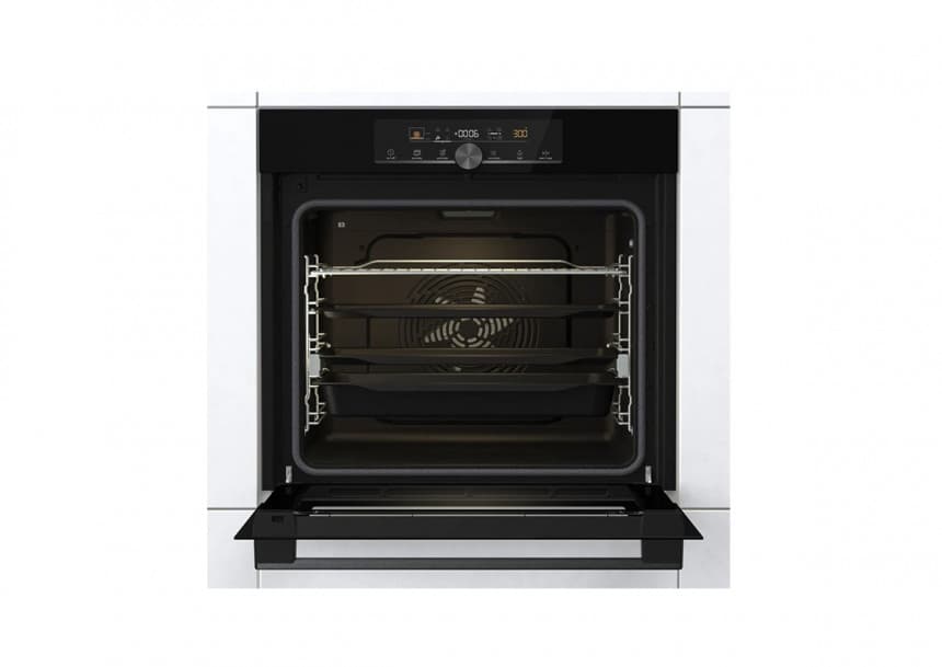 Ugradna rerna Gorenje Piroliza samostalna ugradna rerna IconTouch upravljanje multifunkcijska rerna 21P Teleskopska vođica Kružni grejač i ventilator za pečenje na više nivoa istovremeno 77 litara SteamBake AirFry+ Fastpreheat Defrost PerfectGrill Pizza funkcija GentleBake AquaClean SoftOpen i GentleClose sonda za meso BPS 6747 A06 BG 2