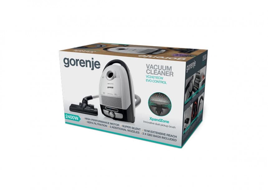 Gorenje VC2421ECW Snaga motora: 2400 W usisna snaga 500 W HEPA filtracija XPANDZONE četka Super tihi rad motora kese: GB 2 3