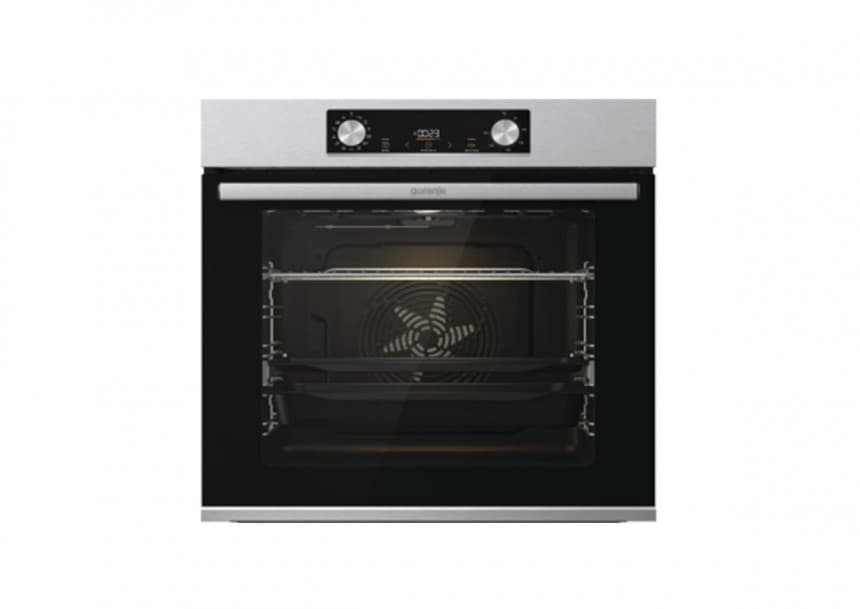 Ugradna rerna Gorenje Samostalna ugradna rerna multifunkcijska rerna 13P LED ekran Teleskopska vođica Push&Pull komande Kružni grejač i ventilator za pečenje na više nivoa istovremeno 77 litara SteamBake AirFry Fastpreheat Defrost PerfectGrill Pizza funkcija GentleBake AquaClean SoftOpen i GentleClose  BOS 6737 E06B 1