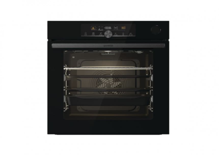 Ugradna rerna Gorenje Parni generator samostalna ugradna rerna IconTouch upravljanje multifunkcijska rerna 21P Teleskopske vođice na 2 nivoa Kružni grejač i ventilator za pečenje na više nivoa istovremeno 77 litara SteamBake AirFry Fastpreheat Defrost PerfectGrill Pizza funkcija GentleBake AquaClean SoftOpen i GentleClose katalitički filter crna BSA 6747 A04 BG 1