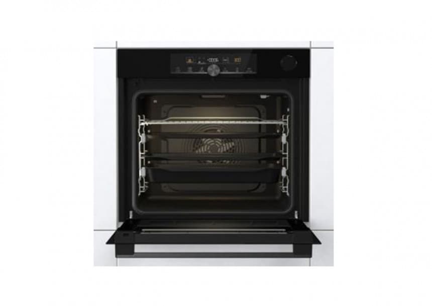 Ugradna rerna Gorenje Parni generator samostalna ugradna rerna IconTouch upravljanje multifunkcijska rerna 21P Teleskopske vođice na 2 nivoa Kružni grejač i ventilator za pečenje na više nivoa istovremeno 77 litara SteamBake AirFry Fastpreheat Defrost PerfectGrill Pizza funkcija GentleBake AquaClean SoftOpen i GentleClose katalitički filter crna BSA 6747 A04 BG 2