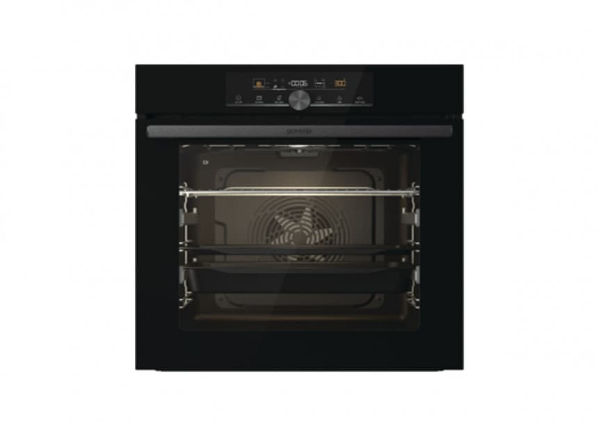 Ugradna rerna Gorenje Samostalna ugradna rerna IconTouch upravljanje multifunkcijska rerna 21P Teleskopske vođice na 2 nivoa Kružni grejač i ventilator za pečenje na više nivoa istovremeno 77 litara SteamBake AirFry Fastpreheat Defrost PerfectGrill Pizza funkcija GentleBake AquaClean SoftOpen i GentleClose katalitički filter crna BOS 6747 A01BG 1