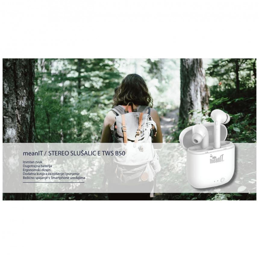 MeanIT Bežične stereo slušalice, Bluetooth v5.0, bele - TWS B50 5