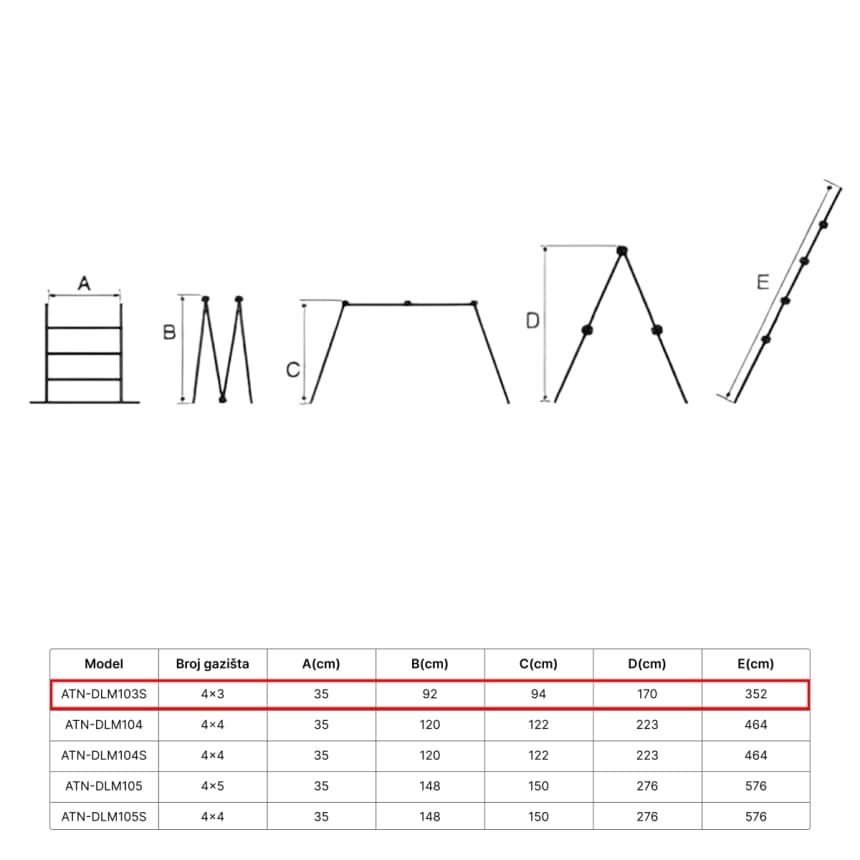 ATON Čelične višenamenske merdevine sa platformom 4x3 3.52m ATN-DLM103S 4