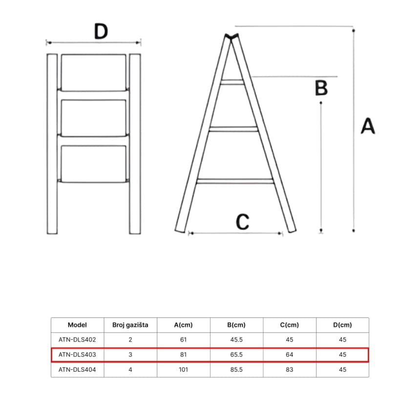 ATON Čelične sklopive merdevine 1x3 0.65m ATN-DLS403 2