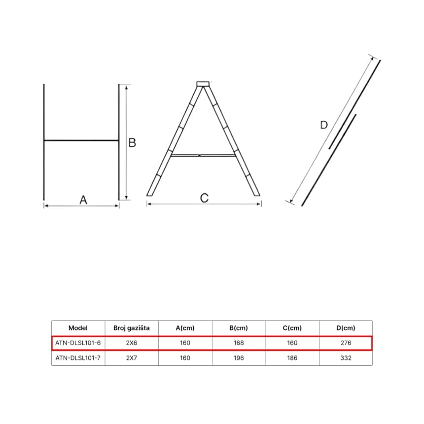 ATON  Aluminijumske dvodelne merdevine sa skelom 2x6 2.76m ATN-DLSL101-6 4