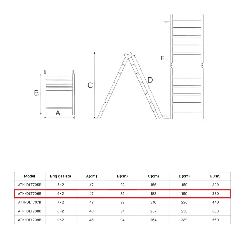 ATON  Aluminijumske teleskopske zglobne merdevine 2x6 3.80m ATN-DLT706B 6