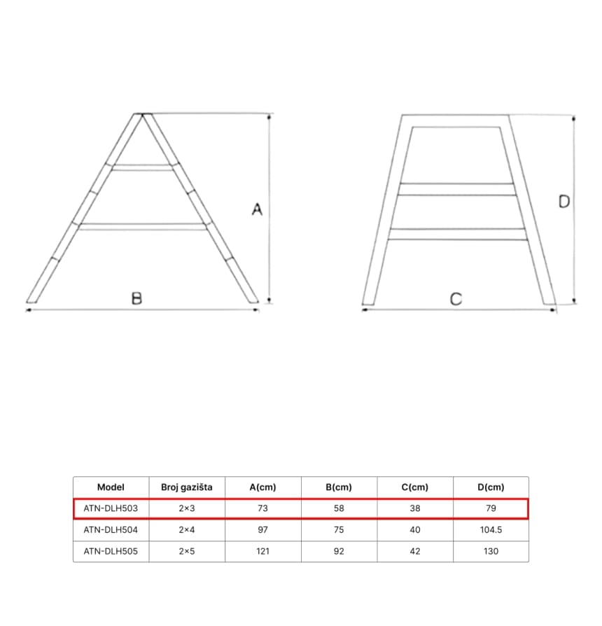 ATON Aluminijumske sklopive stepenaste merdevine 2x3 0.73m ATN-DLH503 2