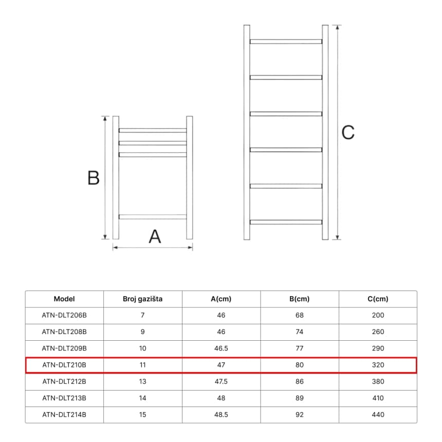 ATON  Aluminijumske teleskopske merdevine 1x11 3.20m ATN-DLT210B 6