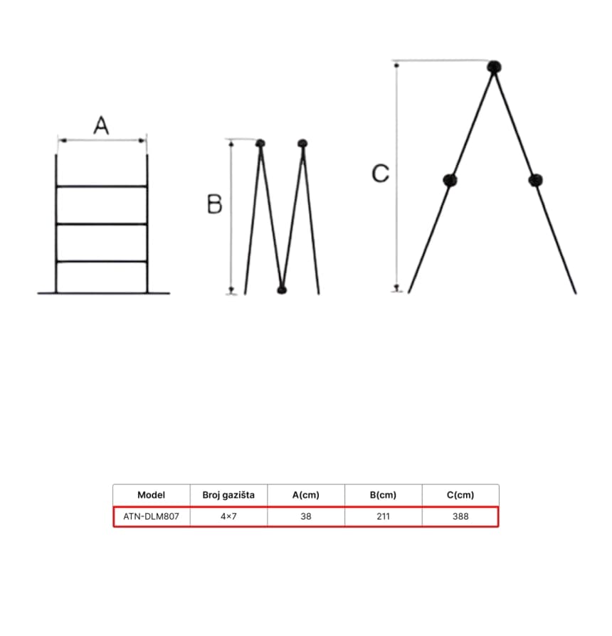 ATON  Aluminijumske višenamenske merdevine 4x7 3.88m ATN-DLM807 4