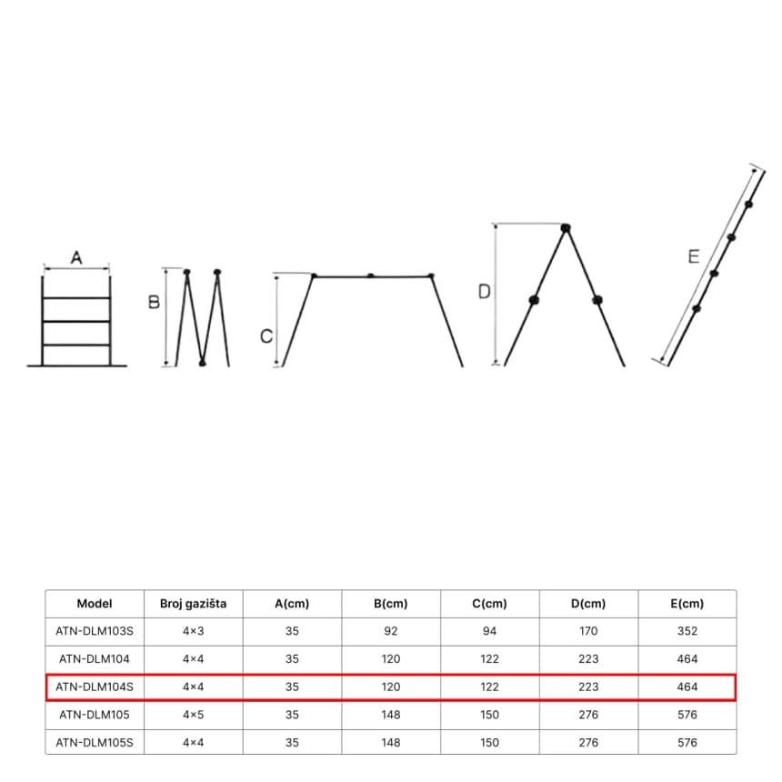 ATON Čelične višenamenske merdevine sa platformom 4x4 4.64m ATN-DLM104S 4