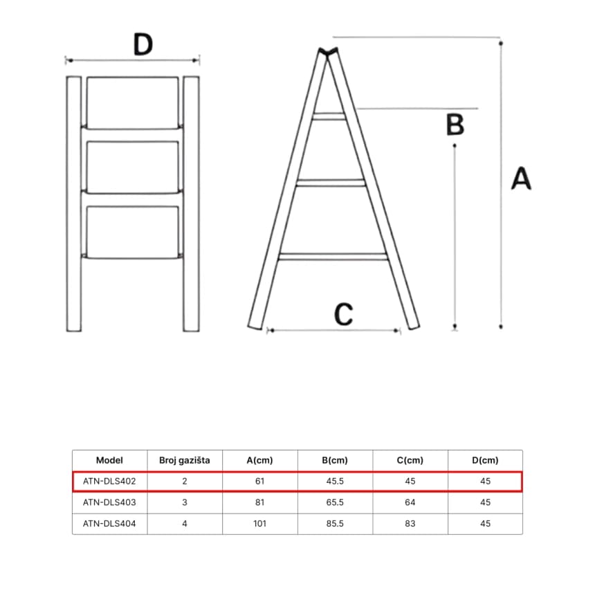 ATON Čelične sklopive merdevine 1x2 0.45m ATN-DLS402 2