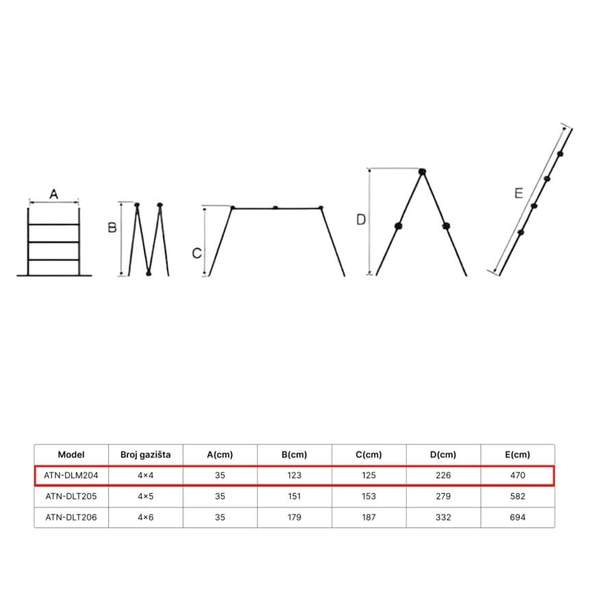 ATON  Aluminijumske višenamenske merdevine 4x4 4.70m ATN-DLM204 6