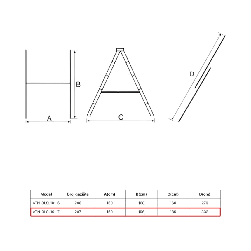 ATON  Aluminijumske dvodelne merdevine sa skelom 2x7 3.32m ATN-DLSL101-7 4