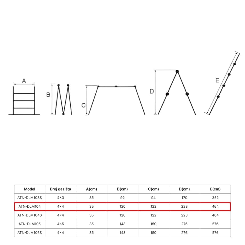 ATON  Aluminijumske višenamenske merdevine 4x4 4.64m ATN-DLM104 4