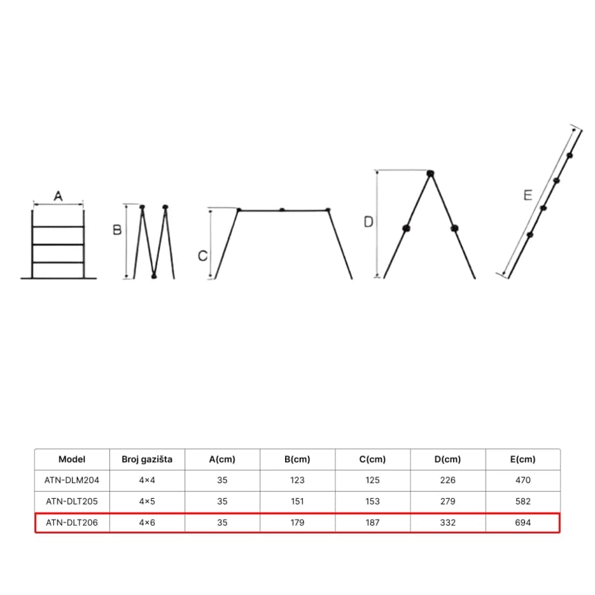 ATON  Aluminijumske višenamenske merdevine 4x6 6.94m ATN-DLM206 6