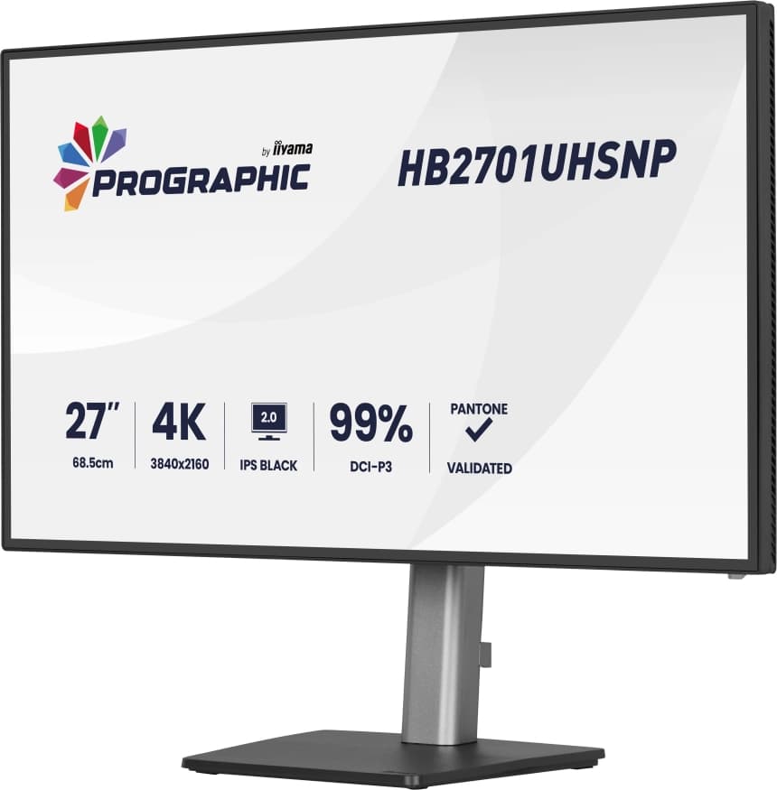 IIYAMA HB2701UHSNP-B1 27" IPS BLACK 2.0 panel, 3840x2160 UHD, DCI-P3 99%, Pantone Certified, Delta E 2, USB-C Dock (LAN 96W PD DP-OUT), 4ms, 15cm height adj. stand, 450cd/m2, CR 3000:1, HDMI, DisplayPort, Speakers, USB HUB (3x 3.2+1xC) 3