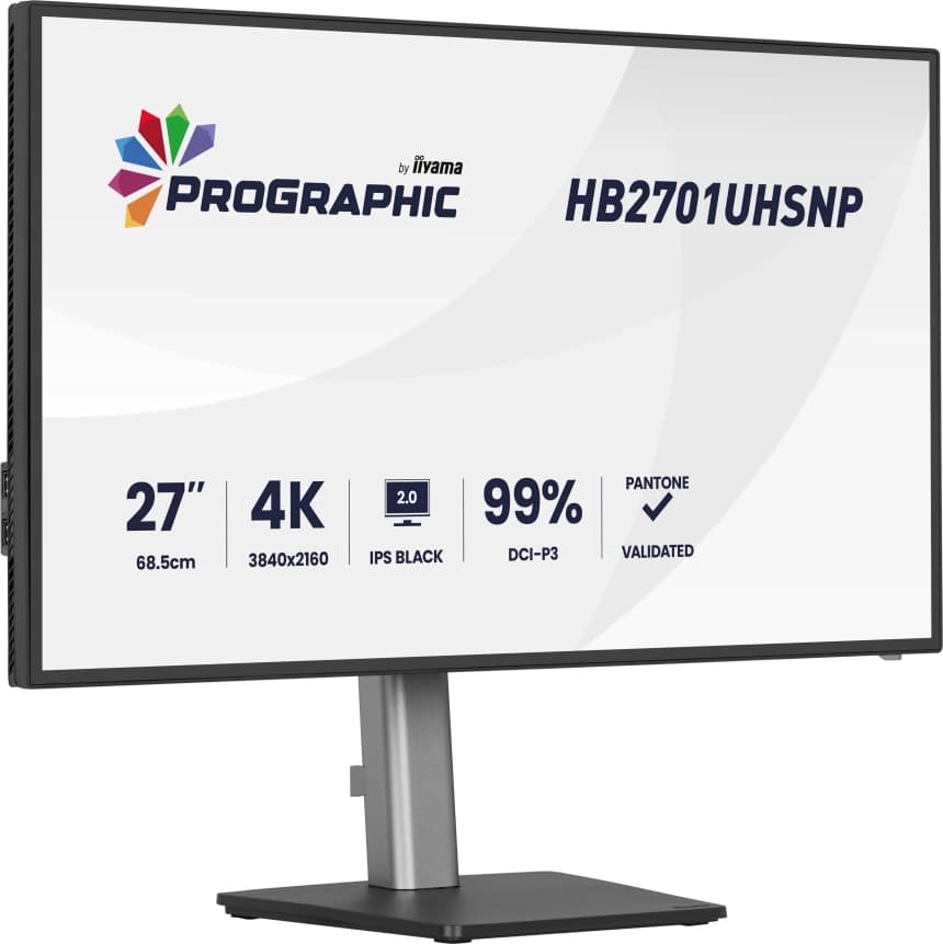 IIYAMA HB2701UHSNP-B1 27" IPS BLACK 2.0 panel, 3840x2160 UHD, DCI-P3 99%, Pantone Certified, Delta E 2, USB-C Dock (LAN 96W PD DP-OUT), 4ms, 15cm height adj. stand, 450cd/m2, CR 3000:1, HDMI, DisplayPort, Speakers, USB HUB (3x 3.2+1xC) 2