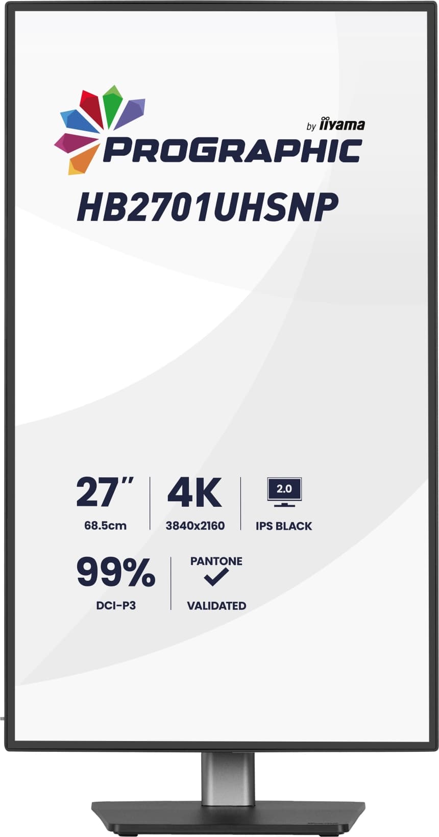 IIYAMA HB2701UHSNP-B1 27" IPS BLACK 2.0 panel, 3840x2160 UHD, DCI-P3 99%, Pantone Certified, Delta E 2, USB-C Dock (LAN 96W PD DP-OUT), 4ms, 15cm height adj. stand, 450cd/m2, CR 3000:1, HDMI, DisplayPort, Speakers, USB HUB (3x 3.2+1xC) 19