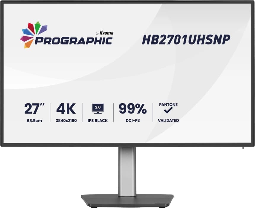 IIYAMA HB2701UHSNP-B1 27" IPS BLACK 2.0 panel, 3840x2160 UHD, DCI-P3 99%, Pantone Certified, Delta E 2, USB-C Dock (LAN 96W PD DP-OUT), 4ms, 15cm height adj. stand, 450cd/m2, CR 3000:1, HDMI, DisplayPort, Speakers, USB HUB (3x 3.2+1xC) 1