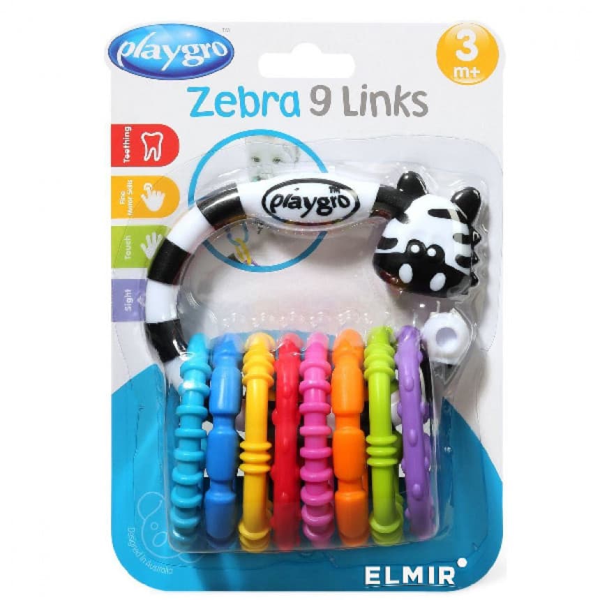 PLAYGRO ZVEČKA U OBLIKU ZEBRE SA KARIKAMA 3