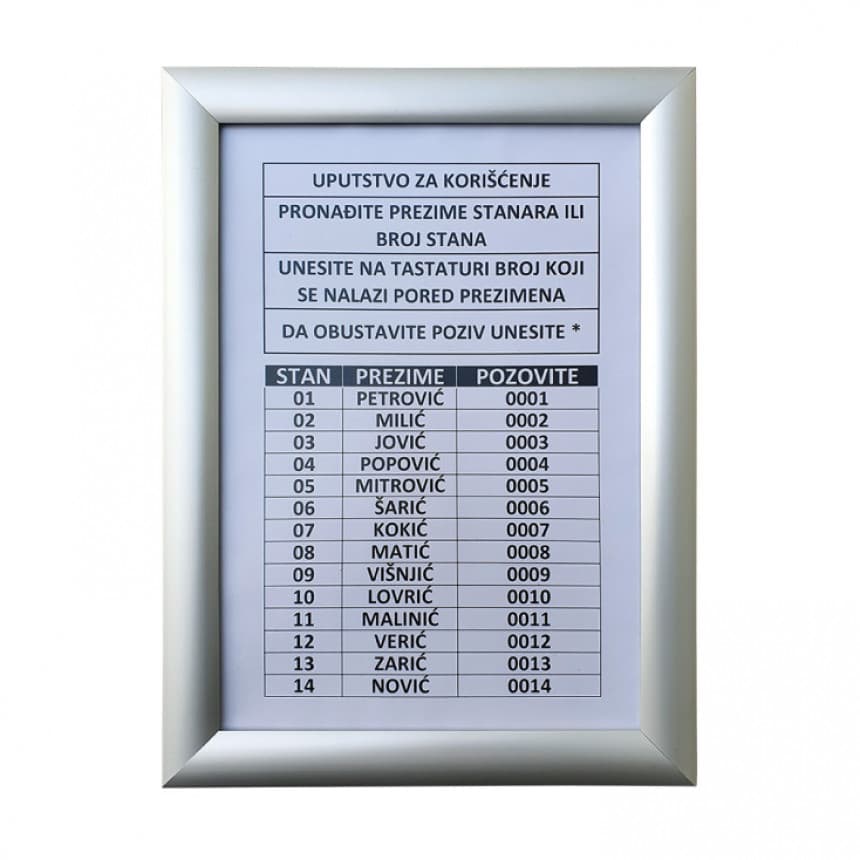 Ram za spisak stanara T875 1