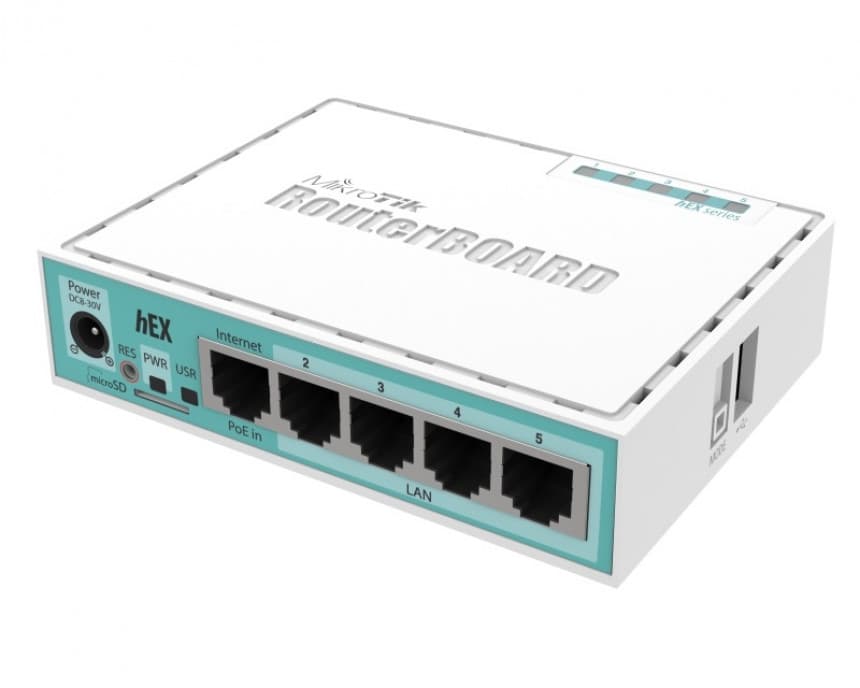 MikroTik RB750Gr3 hEX ruter sa 5 x Gigabit LAN / WAN portova 10/100/1000Mb/s + USB, microSD slot, IPsec hardware encryption VPN ruter/ firewall/ bandwith manager/ load balance, PoE in, CPU 880MHz, 256MB RAM, RouterOS L4 2