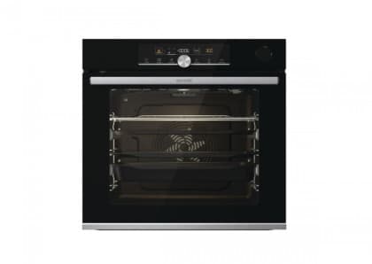 Ugradna rerna Gorenje Piroliza i SteamAssist samostalna ugradna rerna IconTouch upravljanje multifunkcijska rerna 21P Teleskopske vođice na 2 nivoa Kružni grejač i ventilator za pečenje na više nivoa istovremeno 77 litara SteamBake AirFry Fastpreheat Defrost PerfectGrill Pizza funkcija GentleBake AquaClean SoftOpen i GentleClose katalitički filter crna sa inox ručkom BPSAX 6747 A08 BG