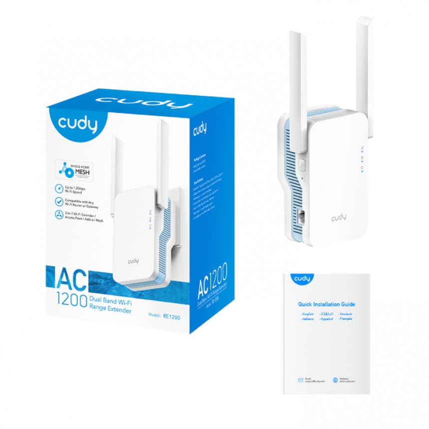 Cudy RE1200 AC1200Wi-Fi MESH Range Extender, Dual Band 2.4+5Ghz,2x5dBi, 1xLAN, AP,ACCESS+LED 4