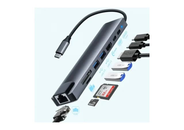 Adapter-konverter USB Tip C Zeus 11/1 1xUSB3.0/3xUSB2.0/HDMI/TF/SD/Audio/RJ45/VGA/Tip C PD