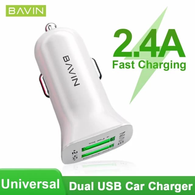 Bavin Auto punjač 2XUSB 2,4A bela