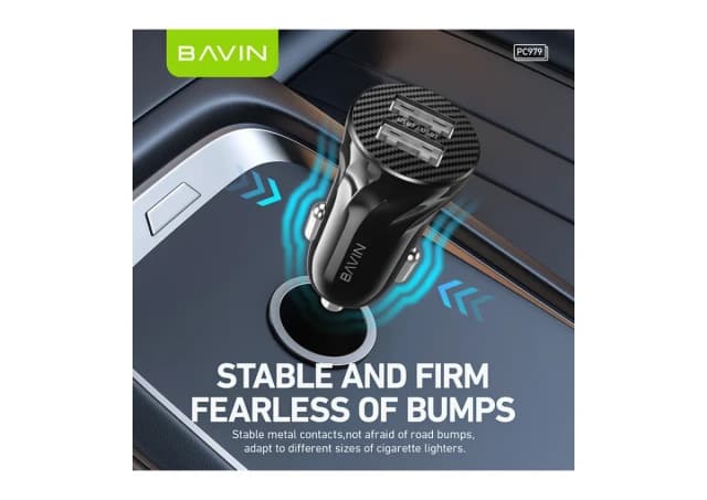 Bavin Auto punjač 2xUSB + kabl Lightning crna