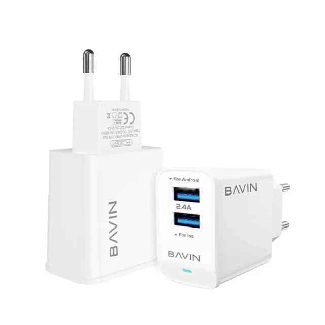 BAVIN punjač 2xUSB 2,4A +kabl Lightning 1,0m bela