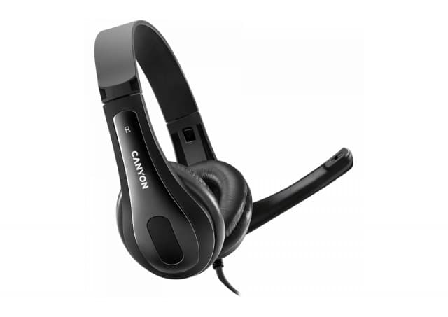 CANYON CHSU-1 basic PC headset with microphone, USB plug, leather pads, Flat cable length 2.0m, 160*60*160mm, 0.13kg, Black;