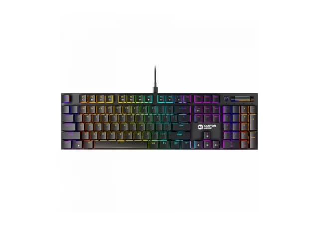 CANYON Cometstrike GK-55, 104keys Mechanical keyboard, 50million times life, GTMX red switch, RGB backlight, 18 modes, 1.8m PVC cable, metal material + ABS, US layout, size: 436*126*26.6mm, weight:820g, black