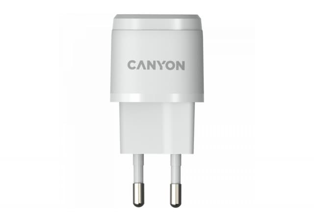 CANYON H-20-05, PD 20W Input: 100V-240V, Output: 1 port charge: USB-C:PD 20W (5V3A/9V2.22A/12V1.66A) , Eu plug, Over- Voltage ,  over-heated, over-current and short circuit protection Compliant with CE RoHs,ERP. Size: 68.5*29.2*29.4mm, 32.5g, White