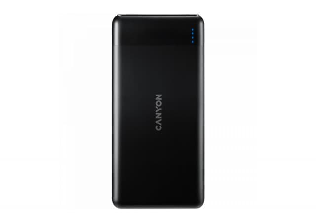 CANYON PB-107 Power bank 10000mAh Li-poly battery, Input Micro/PD 18W(Max), Output PD/QC3.0 18W(Max), quick charging cable 0.3m, 144*68*16mm, 0.25kg, Black