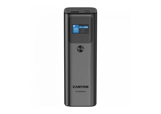 CANYON PB-2010, allowed for air travel power bank 27000mAh/97.2Wh Li-poly battery, in/out:2xUSB-C PD3.1 140W, out:USB-A QC 3.0 22.5W,TFT display,Dark Grey