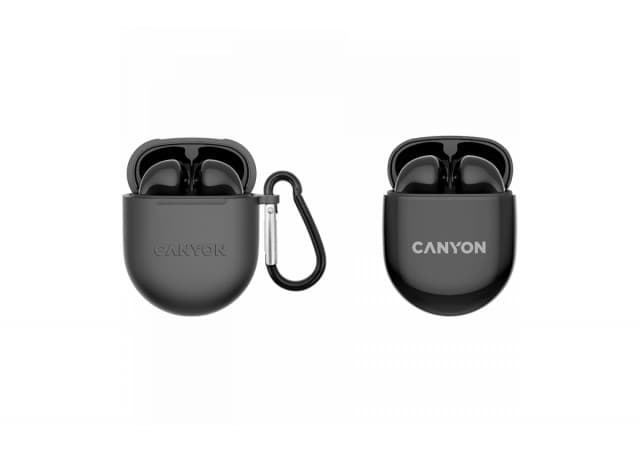 CANYON TWS-6, Bluetooth headset, with microphone, BT V5.3 JL 6976D4, Frequence Response:20Hz-20kHz, battery EarBud 30mAh*2+Charging Case 400mAh, type-C cable length 0.24m, Size: 64*48*26mm, 0.040kg, Black