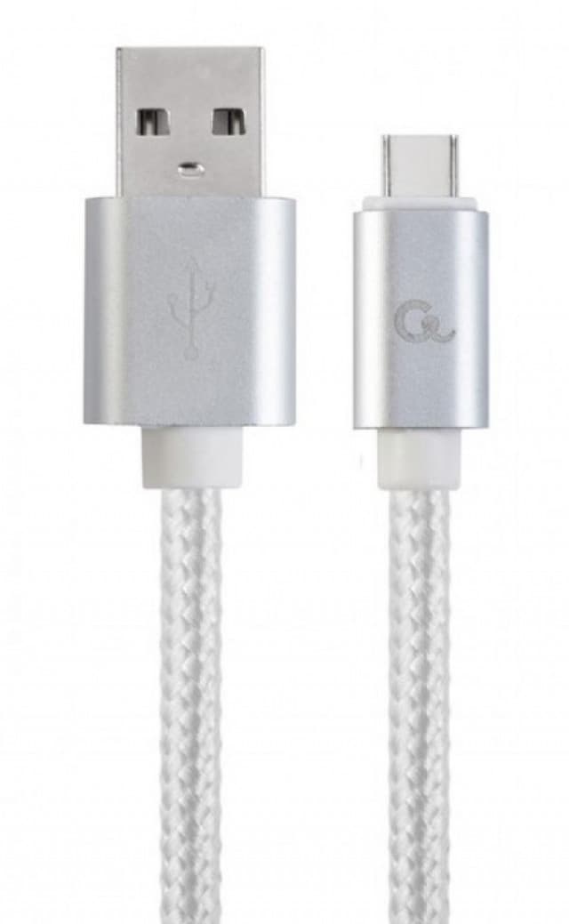 CCB-mUSB2B-AMCM-6-S Gembird Cotton braided Type-C USB cable with metal connectors, 1.8 m, silver 40160