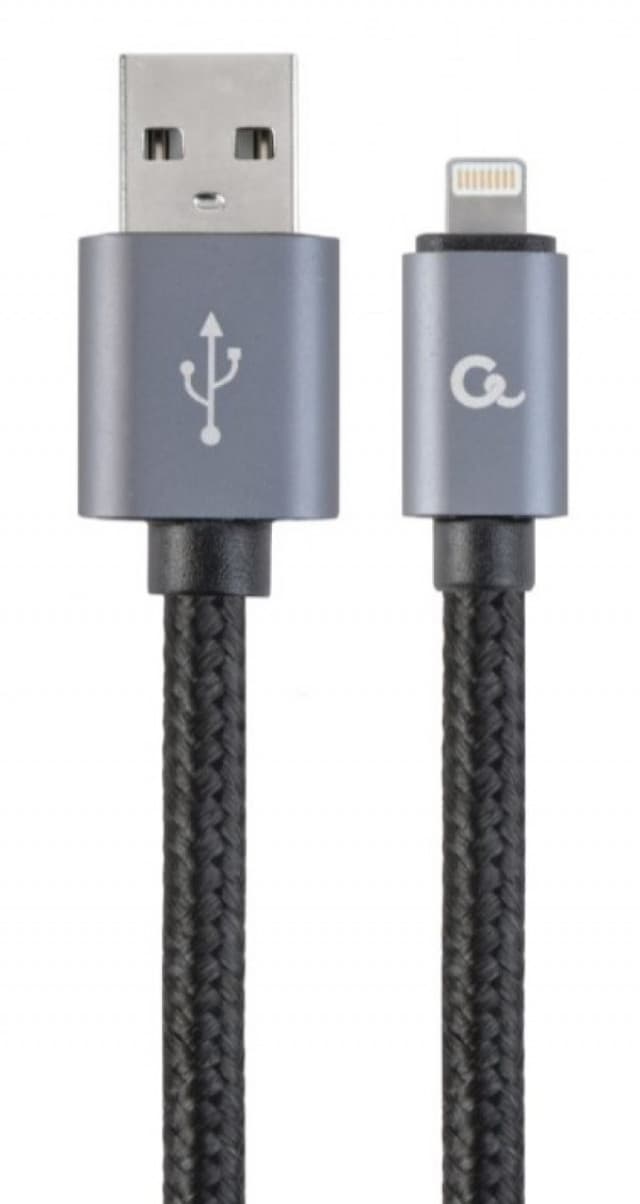 CCB-mUSB2B-AMLM-6 Gembird Cotton braided 8-pin cable with metal connectors, 1.8 m, black, blister 19953