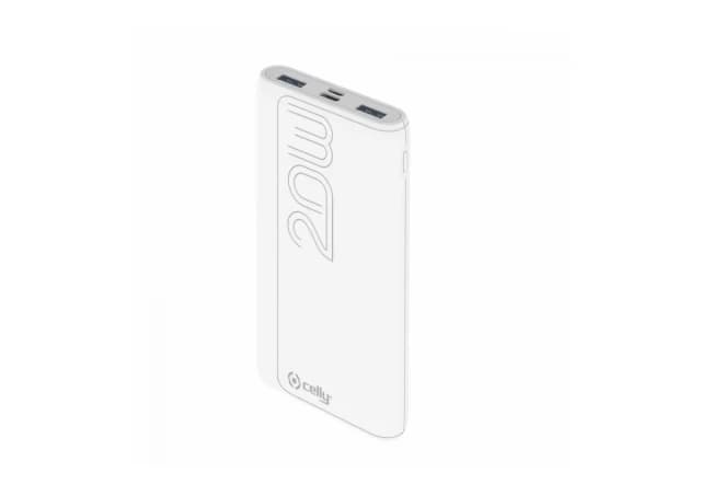 Celly power bank 10000 mAh 20W + kabl Type-A na Type-C bela