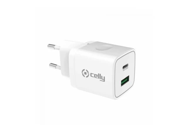 Celly punjač 20W PD USB-A + USB-C bela