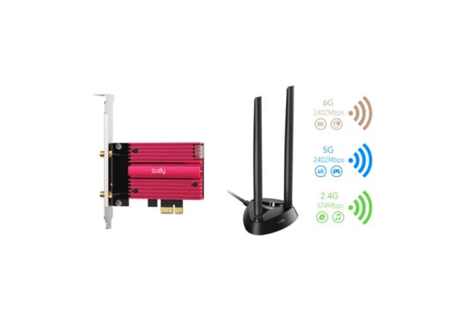 Cudy WE4000 AX5400 Wi-Fi 6/6E Bluetooth 5.2 PCIe Adapter, Tri-Band 2,4G/5G/6G, 2x5dBi Antenna