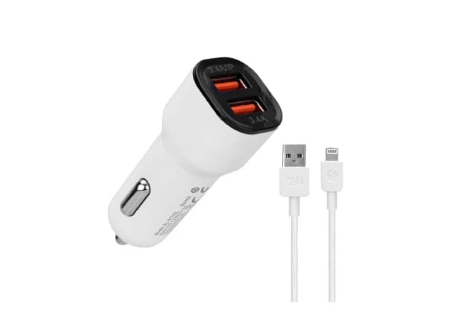 S-LINK AUTO PUNJAČ ZA MOB 2XUSB+KABL LIGHT 1M 2.4A SL-EC30L BELI-35680